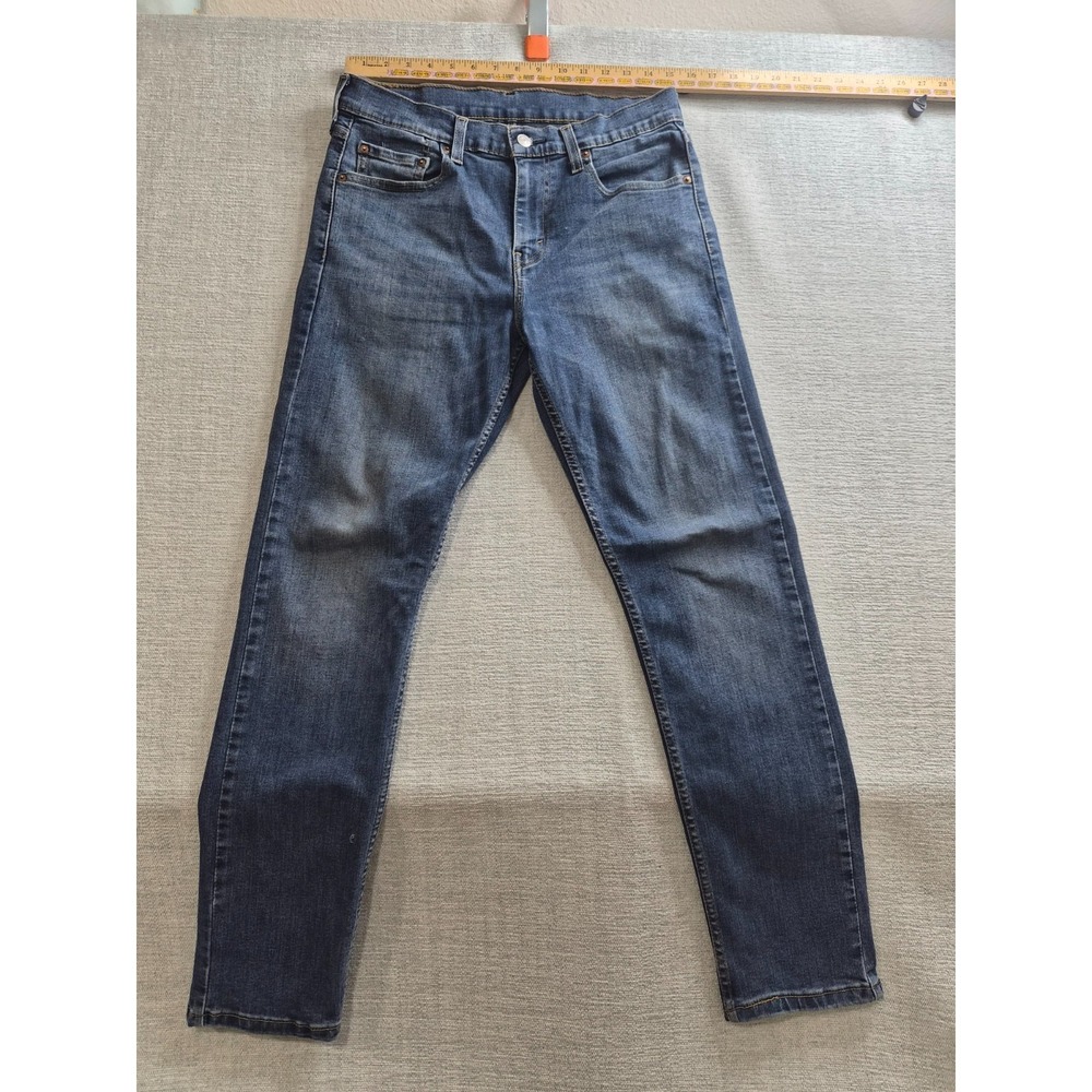 Levi's 502 Tapered Fit Jeans Mens 30x32 Blue Whiskering Denim Cotton Stretch